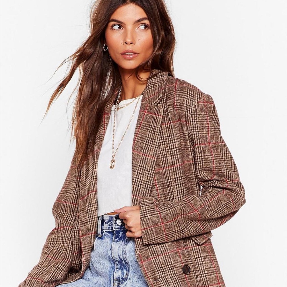 Nasty Gal See Me After Class Check Blazer - Size 8